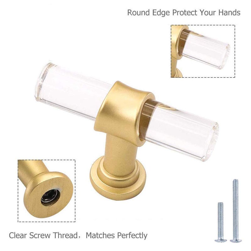 Peaha 10 Pack Cabinet Knobs T Shape Acrylic Drawer Knob Gold Decorative Hardware for Dresser Cupboards - Image 4